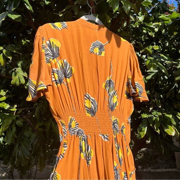 BEL KAZAN La Vie En Rose orange floral rayon surplice flutter sleeve maxi dress - Picture 5 of 7